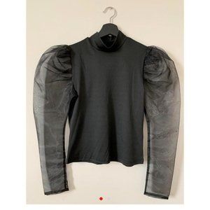 Feng Sway NYC Black Sheer Organza Puff Sleeve Top